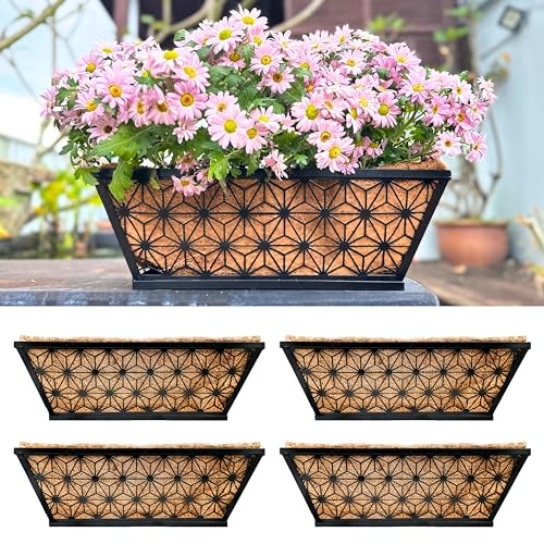 LaLaGreen Wall Planter for Plants (16 in, 4 Pack) Black Metal Window Box - size: 16" (41cm) x 4 pack