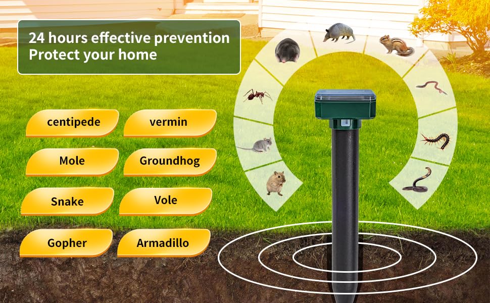 8PK new Green Mole Repellent for lawns Gopher Repellent Ultrasonic Solar Powered Snake Repellent Deterrent Mole Repeller Vole Repellent Outdoor Lawns Garden Yard All Pests Sonic Spikes Stakes Chaser