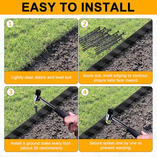 Landscape Edging 66FT,Garden Borders Edging【4IN Hight】 with 60 Spikes（Grey） - color: Gray, size: 4IN×66FT