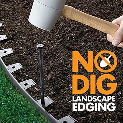 EasyFlex No-Dig Landscape Edging with BONUS Anchoring Spikes, 1.5 in. Tall Straight Top Plastic Garden Border, 100 Foot Kit, Black - style: 100 ft bonus spikes