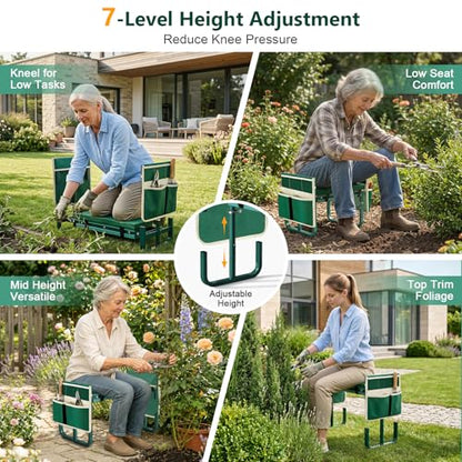 AUROPEAK Garden Kneeler and Seat, 7-Level Adjustable Stool with Handles