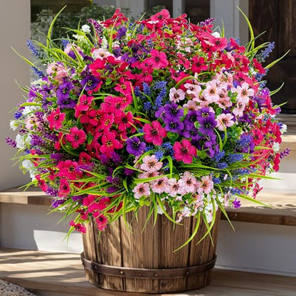 AXYLEX Artificial Flowers for Outdoors, 16 Bundles Fake Plants (Multi 16) - color: 16 Pcs - Pink+purple+red Pink+lavender