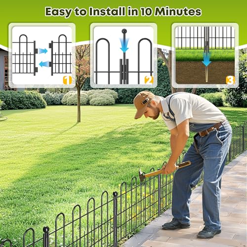 DurayLoly 10 Panels Garden Fence, 11.8" H 16.4ft Animal Barrier 1" Gaps - size: 10 Panels 11.81in (H) X 16.42ft (L)