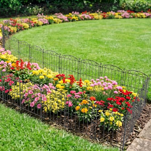 Decorative Garden Fence 17in x 30ft, 30 Panels No Dig Fence, Metal Fencing - size: 30 Panels-17in x 10ft without Gate