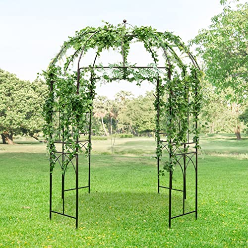 LDAILY Garden Arches Arbors Birdcage Shape, 8.4' H x 7' W Metal Pergola Pavilion with 16 Ground Stakes, French Arch Trellis for Wedding, Party & Outdoor Gardens Supports for Climbing Plants, Brown