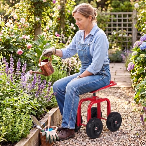 IRONMAX Garden Cart with Adjustable Seat & 4 Flexible Wheels, Red - color: Red