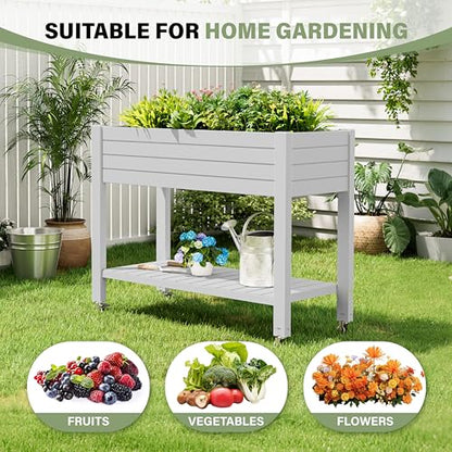 Elevated Raised Garden Bed with Wheels,Planter Box,Ashen-33.7" h - color: Ashen, size: 33.7"h