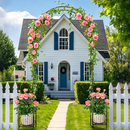 8FT Garden Arch Trellis with Planter Boxes Rustproof Black - size: 8*6 FT