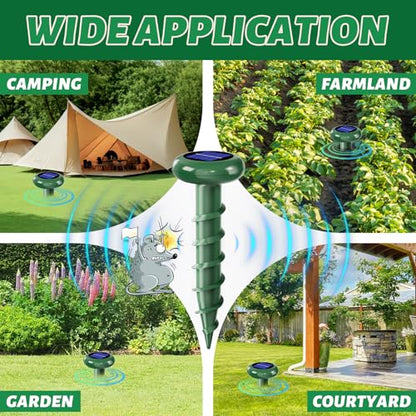 Solar Powered Ultrasonic Mole Repellent,Outdoor Animal Repellent Effective Get Rid of Snake Skunk Vole Groundhog Chipmunk Squirrel,Yard Garden Spiral IP 65 Waterproof Sonic Spikes（6 Pack）