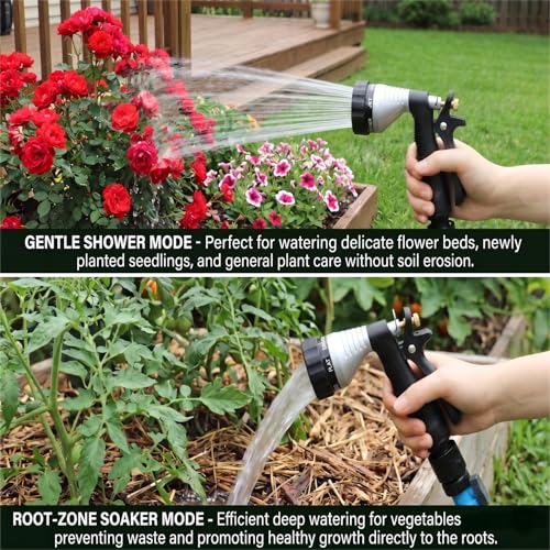 GREEN MOUNT Water Hose Nozzle Spray Nozzle, Metal Garden Hose Nozzle with Adjustable Spray Patterns, Perfect for Watering Plants, Washing Cars and Showering Pets - color: Silver