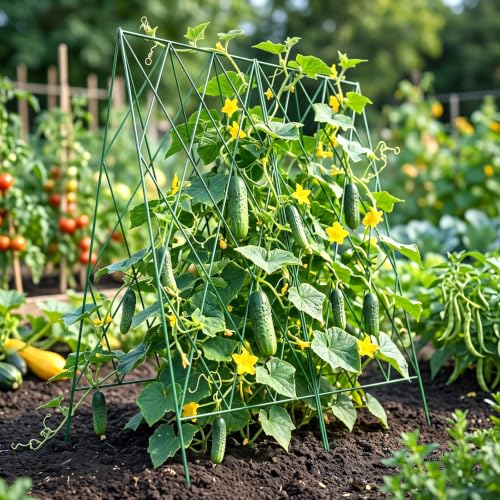 DoCred 39.4" H Cucumber Trellis, 2 Pack Foldable A Frame Garden Trellis - color: Steel Green, size: 39.4" H (Standard)