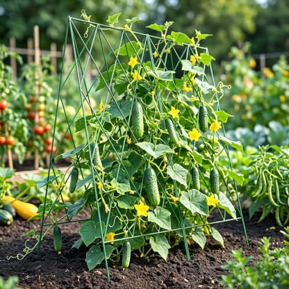 DoCred 39.4" H Cucumber Trellis, 2 Pack Foldable A Frame Garden Trellis - color: Steel Green, size: 39.4" H (Standard)