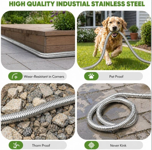 Garden Hose 50 ft, Metal Water Hose with 10 Function Nozzle Flexible, Heavy Duty, Lightweight, No-Kink, Pet Proof, Puncture Proof Hose for Yard, Outdoor