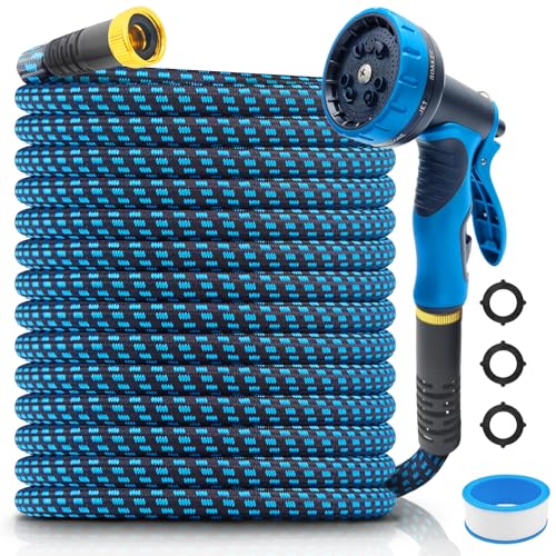 Garden Hose 50ft, Non-Expanding Water Hose Ultra Lightweight, Kink-Free Flexible Hose with 10-Pattern Nozzle, Durable & Abrasion Resistant Outdoor Hose for Yard, Lawn, Marine, RV, and Car Wash (50 FT) - size: 50 FT