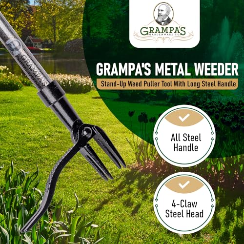 Grampa's Weeder Stand Up Weed Puller Tool with Heavy-Duty Steel Handle - color: Black