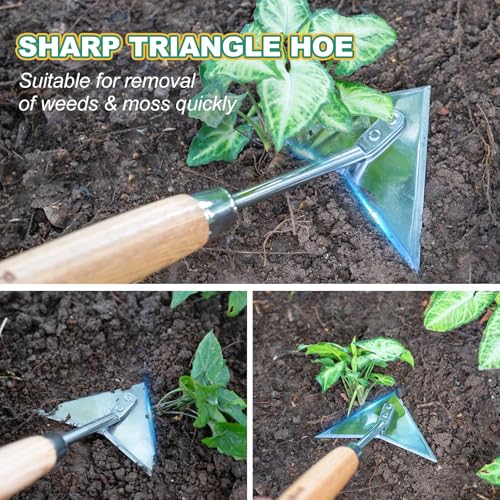 Triangle Hand Hoe, 15.2’’ Winged Weeder Tool with Wood Handle - color: Short Handle Winged Weeder, size: Length: 15.2inches
