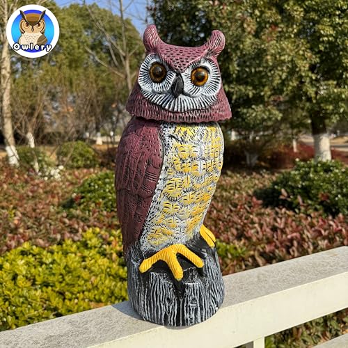 Solar Owl Guard with Motion Detector, Flashing Eyes, Spinning Head, Realistic Hooting and Silent Mode, Garden Owl, Outdoor Statue, Decoration for Home, Garden, Patio and Fence