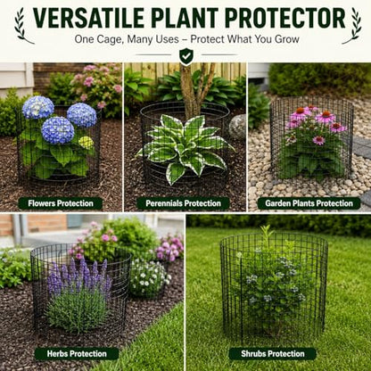Plant Cages for Garden, 10 Sets 30Pcs Pre-Bent Wire Plant Protectors, 14" H x 13" D Cylinder Mesh Covers with Zip Ties, Gloves & Stakes, Animal Barrier for Rabbits Chickens from Vegetables Flowers - color: 10 Pack