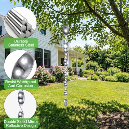 8Pcs Woodpecker Bird Scare Devices, Weather-Resistant Reflective Rods with Spiraling Light Flashes, Reflective Scare Rods Control Device to and Woodpecker Away from Trees, Porch