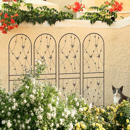Garden Trellis for Climbing Plants Outdoor, 4-Pack 71" Metal Rustproof - color: Butterfly1-4pacs-Black, size: 71×19.7"