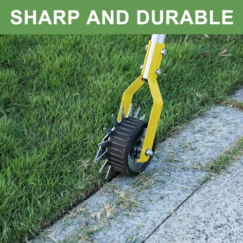 BARAYSTUS Wheel Rotary Edger Lawn Tool, Grass Edge Trimmer, Sidewalk Manual Lawn Edger, Strong 3 Sections Stainless Steel Handle with Cushion Grip, 58.3-Inch - color: Yellow