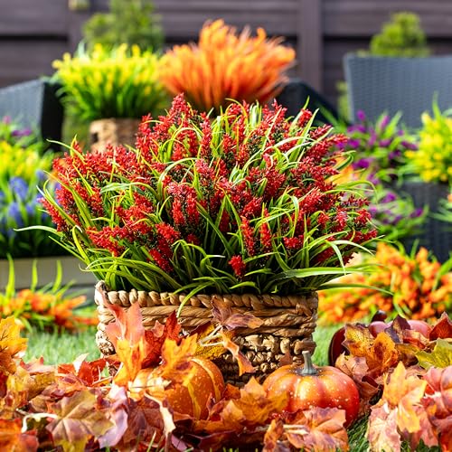 AXYLEX Artificial Lavender Outdoor, 20 Bundles Fake Plants (Red) - color: Red