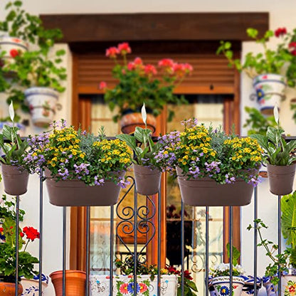 HowRU Metal Iron Flower Pots for Railing Fence Hanging Bucket Pots(5 Pcs) and Hanging Flower Pots Metal Iron Bucket Planter(10 Pcs) (Bronze) - color: Bronze