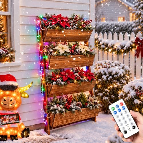 4ft 4-Tier Lighted Wall-Leaning Wooden Garden Planter - color: 51"h-4-tier Raised Garden Bed