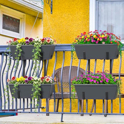 Deck Railing Planter Boxes 2 Tier Grey Window Boxes Planters Set of 2 - color: Gray