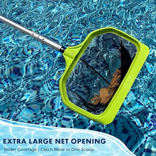 Sepetrel Pool Skimmer Net, Fine Mesh Leaf Rake with 10.5 FT Pole - size: Double-Layer Rake — With 10.5 FT Pole