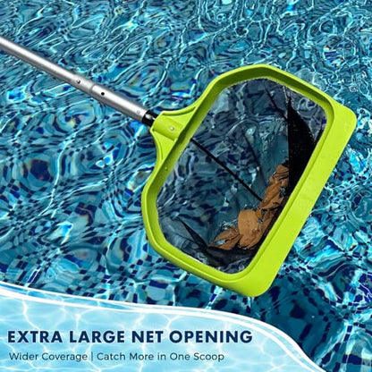 Sepetrel Pool Skimmer Net, Fine Mesh Leaf Rake with 10.5 FT Pole - size: Double-Layer Rake — With 10.5 FT Pole