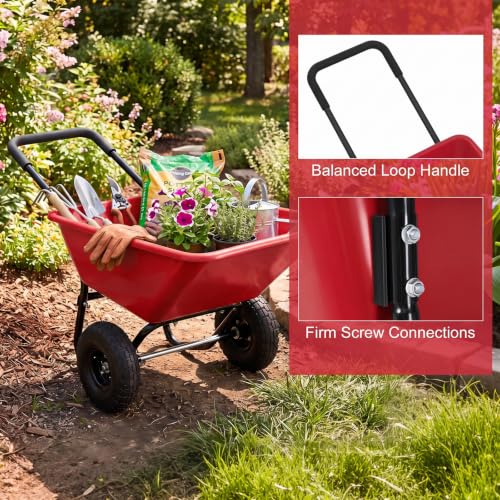 Goplus 2 Wheel Wheelbarrow, 330 LBS Utility Garden Cart (Red) - color: Red