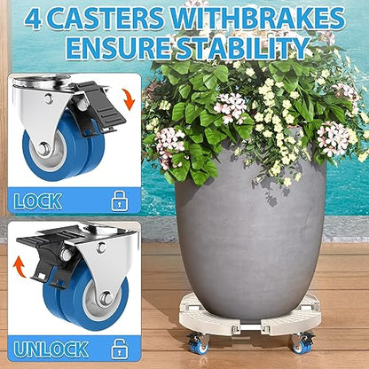 VANCASTLE Plant Caddy with Lockable Wheels 15-22'' Adjustable Plant Stand - color: Beige, size: 1