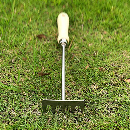 Enjoyer Hand Cultivator Garden Bow Rake with 5 Steel Tines,Hand Rake with Ergonomic Wooden Handle,Hand Tiller Garden Tool for Weeding and Loosens Soil