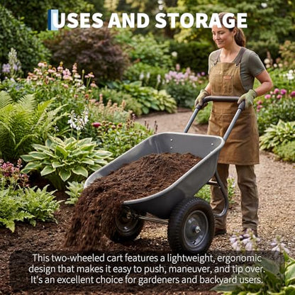 Garvee Wheelbarrow Garden Cart, Heavy Duty Home Utility, Dual-Wheel Home Garden Yard Utility Wheelbarrow Cart with Built-in Stand,(Grey) - color: Gray