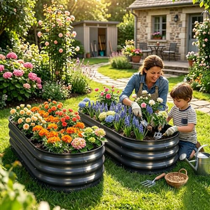 Galvanized Raised Garden Bed Outdoor 4x2x1 ft 2 Pack Oval Gray - color: Gray 2 Pcs, size: 4 x 2 x 1 ft