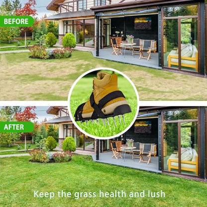 Lawn Aerator Shoes, Aerator Lawn Tool One Size Fits All for Yard Patio Lawn and Garden, Newly Upgraded X-Shaped 8-Strand Straps, Steel Spikes for Soil Aeration