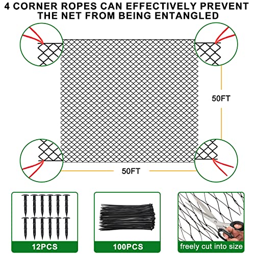 BSTPCOO Nylon Bird Netting 50'x50 Hawk Net to Protect Chickens, 3/4" Mesh - size: 50'×50'-3/4''