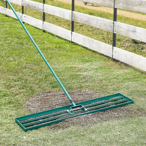 VEVOR Lawn Leveling Rake, 48""x10"" Level Lawn Tool, Heavy-Duty Lawn Leveler with 78"" Steel Extended Handle, Yard Leveling Rake Suit for Garden, Golf Lawn, Farm, Green - size: 48x10 in, style: Classic: Alloy