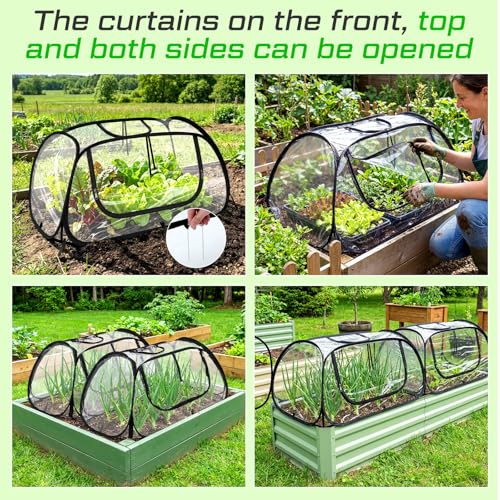 2 Pack Garden Covers for Raised Bed Foldable Clear PVC Greenhouse for Freeze Protection Row Plants Cover Accelerator with Zipper Door Black 32"x13"x14" Protection Vegetable Fruit from Animal - size: 32"x13"x14"