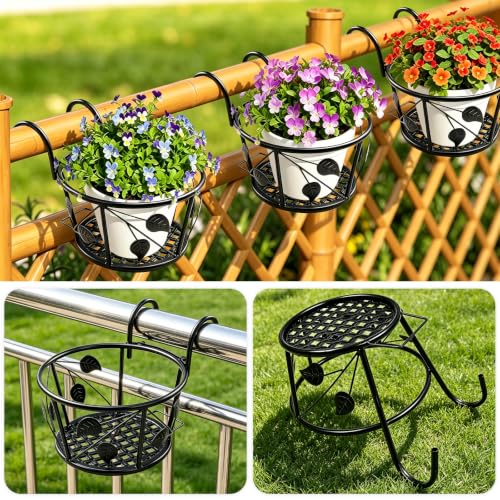 3 Pack Round Hanging Railing Planters,Indoor Porch Railing Planters