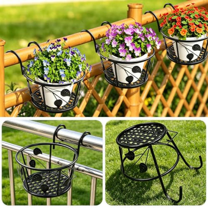 3 Pack Round Hanging Railing Planters,Indoor Porch Railing Planters