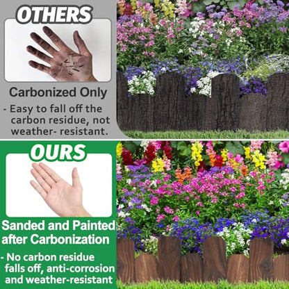 Wooden Garden Edging - 6 Pcs 5.9''x41.3'' Sturdy Pine Landscape Border, Flexible Decorative Fence for Outdoor Yard Lawn Flower Bed Pathway Tree