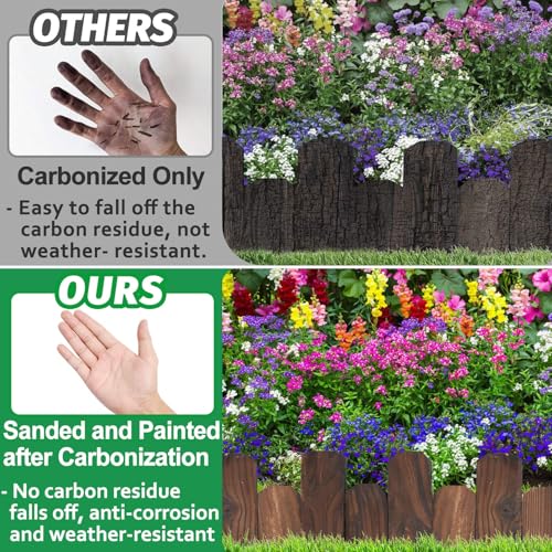 Wooden Garden Edging - 6 Pcs 5.9''x41.3'' Sturdy Pine Landscape Border, Flexible Decorative Fence for Outdoor Yard Lawn Flower Bed Pathway Tree