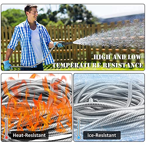 OnBrand 100FT Metal Garden Hose with Sprayer Nozzle - Stainless Steel Hose - size: 100FT