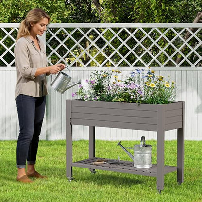 Elevated Raised Garden Bed with Wheels,Medium Gray-33.7" h - color: Medium Gray, size: 33.7"h
