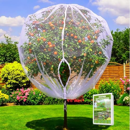 Drawstring & Zipper Fruit Tree Netting Cover - (4 Pack 8×6.6FT) - Reusable Bird Netting for Blueberry Bushes, Anti-Cicada/Deer/Squirrel Large Plant Protection Net - size: 8×6.6 ft