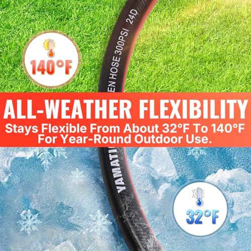 YAMATIC 100ft Garden Hose 5/8in I.D. with 360° Swivel Brass Handle - size: 100' feet