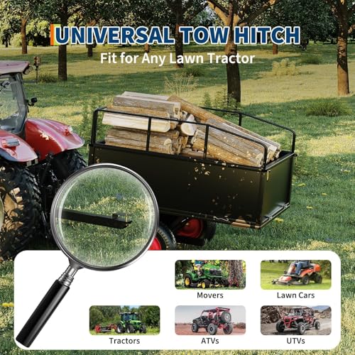 ATV UTV Trailer Tow Behind Dump Cart, 1600 Lbs 22 Cubic Feet Heavy Duty Steel Yard Garden Trailer, Pull Behind with Removable Sides & All Terrain Tires, Fits Lawn Mower Tractor Garden Farm