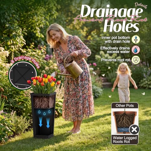 Flamaker 24“ Tall Plastic Planters with Drainage Holes Front Porch Set of 2 - color: Black, size: 24" H